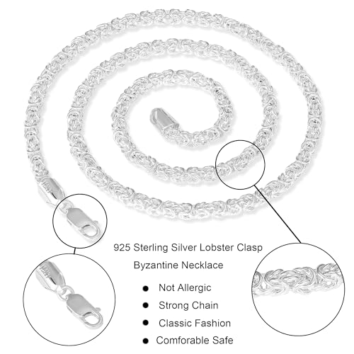 925 Sterling Silver Byzantine Chain Lobster Clasp 4mm5mm Silver Chain Necklace for Men 16 Inch