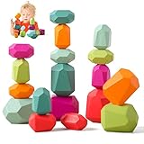 Promise Babe Montessori Holzspielzeug für Kinder,18 PCS Stapelsteine Balanciersteine Bausteine Balance Steine, Holz Stapelspielzeug zum Sortieren Stapeln Balancier Stein Stapelspiel Lernspielzeug