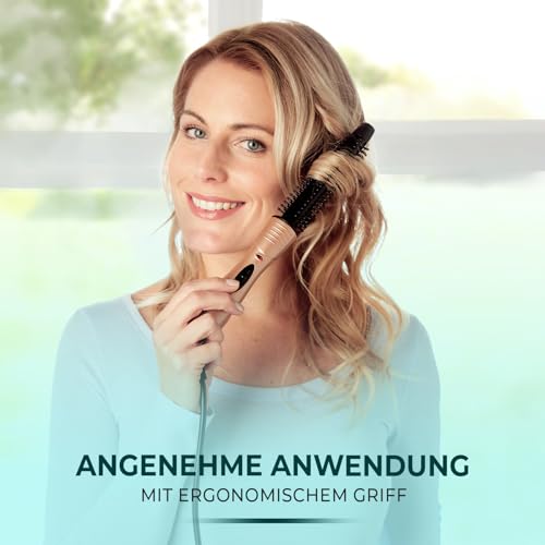 3 PAGEN® Lockenbürste elektrisch, Lockenstab - Haar-Styler für Volumen, Locken und Wellen, geeignet für alle Haarlängen, Bronze-Schwarz, inkl. Ein-/Ausschalter mit LED-Anzeige, Kunststoff