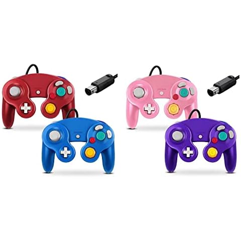 FIOTOK Gamecube Controller, Classic Wired Controller for Wii Nintendo Gamecube - Enhanced- 4 Pack （Red&Blue&Pink&Purple） Cover