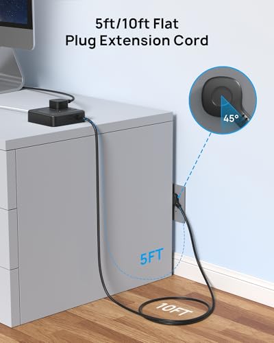 Image of TROND Surge Protector Power Strip with USB Ports, 5ft Flat Plug Extension Cord with Multiple Outlets, 1440J, Wall Mount for Home Office Dorm Room Essentials, Black