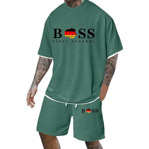 Bauzuoyo Chándal de verano de 2 piezas para hombre, diseño de letras arcoíris, camiseta y pantalones cortos, ropa informal Y2K, ropa de calle, ropa de calle, uso diario, chándal para el tiempo libre