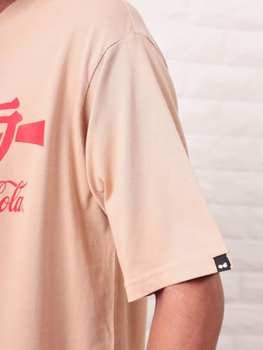 Image of Bewakoof Official Coca Cola Merchandise Men's Graphic Printed Oversized Fit Half Sleeve Round Neck Cotton Jersey T-Shirt