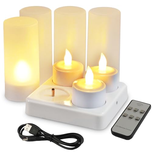 EuroFone Recargable LED Velas Tealight Vela parpadeante sin llama con el titular de la estación de carga (4pcs) (Yellow)
