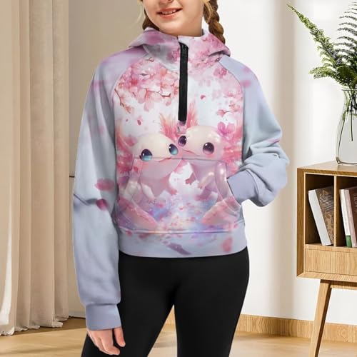 WELLFLYHOM Girls Fashion Sweatshirt 5-14T 1/2 Zip Up Collar Hoodies Raglan Long Sleeve Sweater Shirt Cropped Tops4
