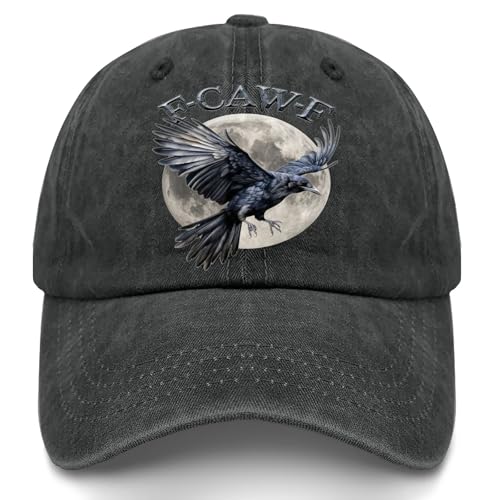 FCaw F Funny Black Bird Hat Printed Crow Raven Cap Adjustable Dad Hat for Men Women Bird Lover Watcher Gift