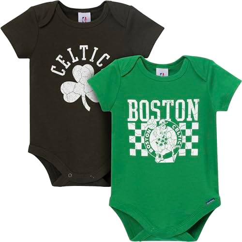 Gerber Unisex Baby NBA Team 2 Pack Short Sleeve Onesie Bodysuits, Boston Celtics, 3-6 Months