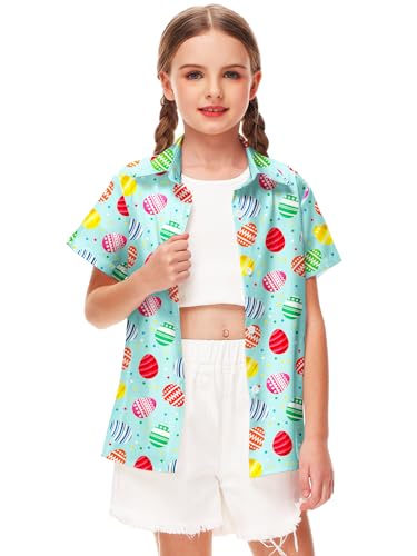 Image of Remimi Unisex Kids 4th of July Button Up Shirt Boys American Flag Print Hawaiian Beach Short Sleeve Tops 5-14 Years
