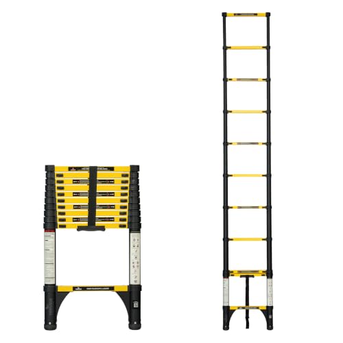 Image of Corvids 3.2m (10.5 ft) Folding Carbon Steel Telescopic Ladder, 2-Year Warranty, 11-Step Heavy Duty Extension Ladder, Q195 Rustproof Alloy Steel, Portable & Collapsible Ladder for Home & Outdoor use