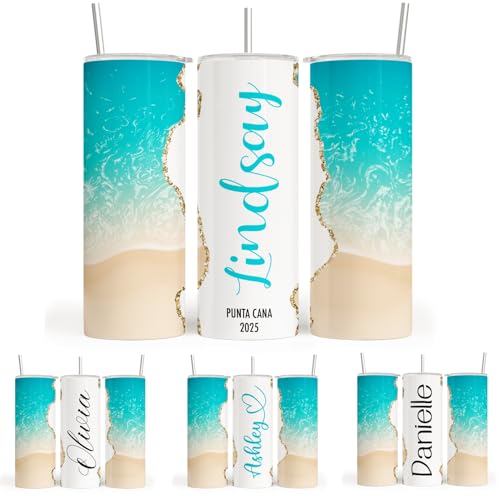 HomeBee Personalized Beach Vacation Tumbler with Name, Destination & Year