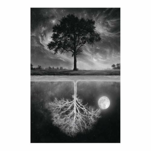 Tableau decoration murale lune et racine d'arbre impression haute definition