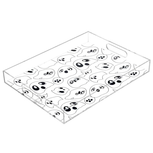 BOESI Cute Halloween Ghost Acrylic Decorative Dining Tray, Acrylic Decorative Tray Organizer with Handle for Kitchen, Dining Room, Bathroom, Dresser