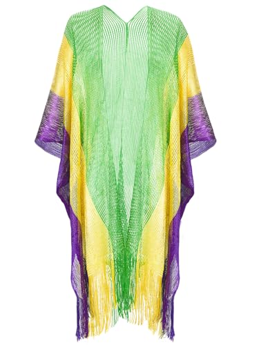 Mardi Gras Châle Châle Doré Vert Violet Poncho Tenues pour Femme Mardi Gras Extérieur Fête Vacances Mascarade Accessoires de Costume (Tripe), vert, taille unique Mardi Gras Châle Châle Doré Vert Violet Poncho Tenues pour Femme Mardi Gras Extérieur Fête Vacances Mascarade Accessoires de Costume (Tripe), vert, taille unique