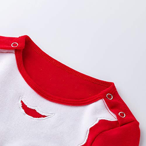 IMEKIS Pasgeboren Baby Meisjes Jongens Mijn 1e Kerst Outfit Lange Mouwen Kerstman Sneeuwman Rendier Gestreepte Print Romper Jumpsuit met Hoed Xmas Party Kleding Set, Rood 7, 3-6 Maanden - Afbeelding 4