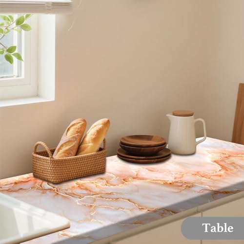 Image of Nuxovilar Peach Gold Marble Vein Wallpaper Peel and Stick 16x39in | Adhesive Foil Modern Decal Marble Wrap Surface Guard Accent Wall Living Bedroom Bathroom Furniture (Marble Vein)