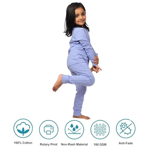 Image of Hestia | H.NSG.N.1 | Kids Girls Nightwear | Sleepwear | Cotton |Trouser Full Sleeves Tshirt | Elastic Waist |Night Dress with Pyjama Tshirts for Girls|All Over Horse Printed |Blue Color 4-6Yrs |Set 1
