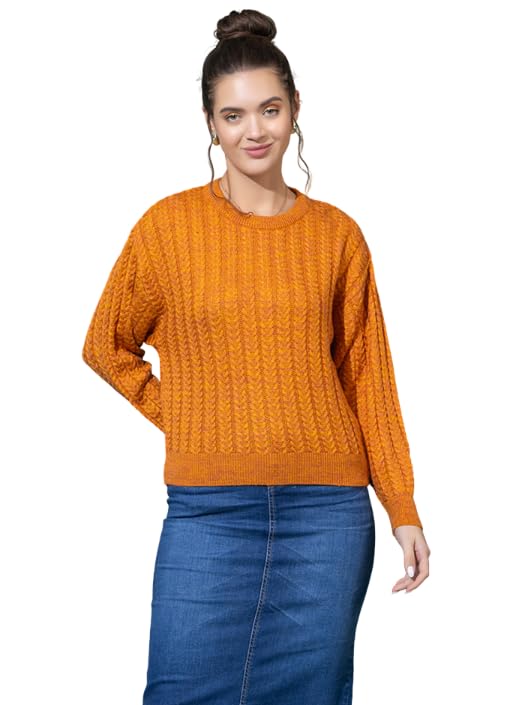 Image of Women's Cable Knit Woolen Pullover | Full Sleeve Round Neck Winterwear | Soft & Stylish Warm Sweater for Girls & Ladies