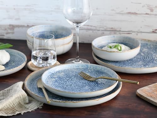 CreaTable, 21652, Serie Uno Mykonos, 12-teiliges Geschirrset, Teller Set aus Steinzeug, spülmaschinen- und mikrowellengeeignet, Made in Portugal