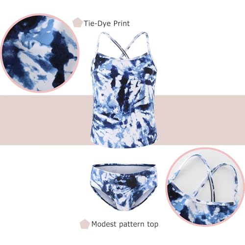 Image of Girls Two Piece Tankini Swimsuits Tie Dye Bathing Suit Kids Hawaiian Swimwear Set 3-16 Years