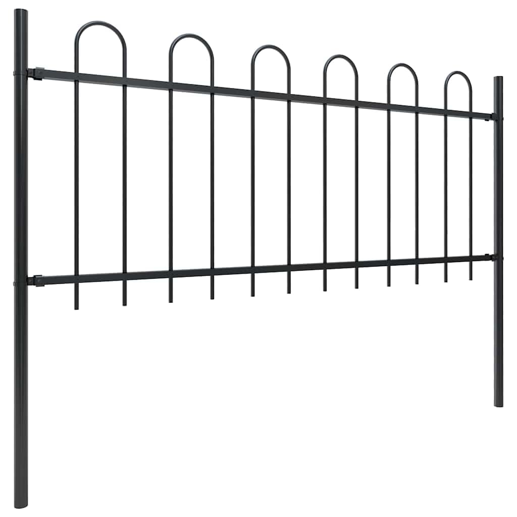 Garden Fence with Hoop Top Steel 1426x80 cm Black Decorative Outdoor Metal Border Panel Kit 8 Sections 9 Posts 13.6 Metre Length for Yard Patio Walkway Security Durable