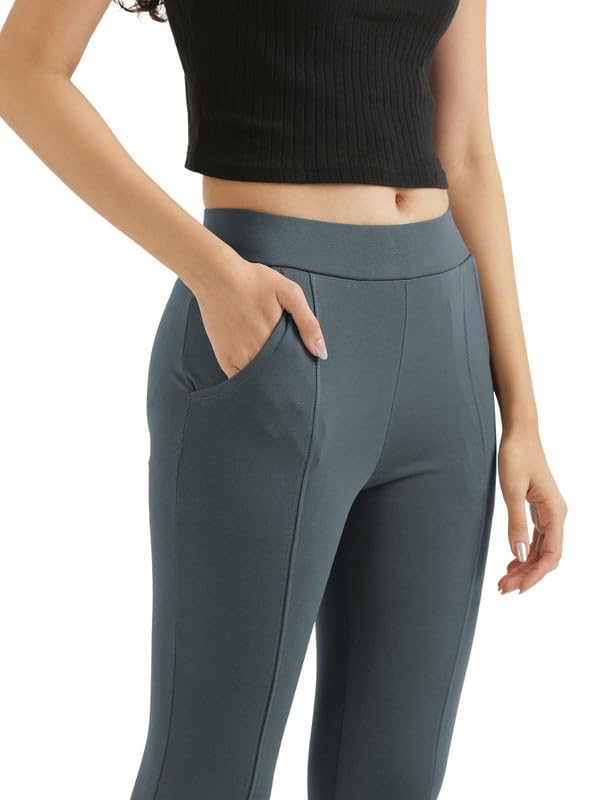 Image of SAADAA Women's Regular Fit High Rise 4-Way Stretchable Pants Yoga, Formal, and Regular Skinny High Waist Leggings 2 Deep Pockets Elastic Waistband Durable Interlock Stitching