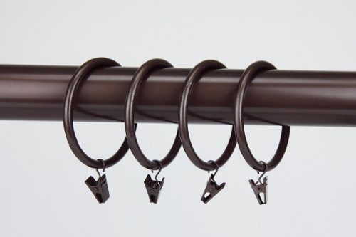 A&F Rod Décor - 10 Heavy Duty Curtain Rings w/Clips 2-1/2 inch Cocoa