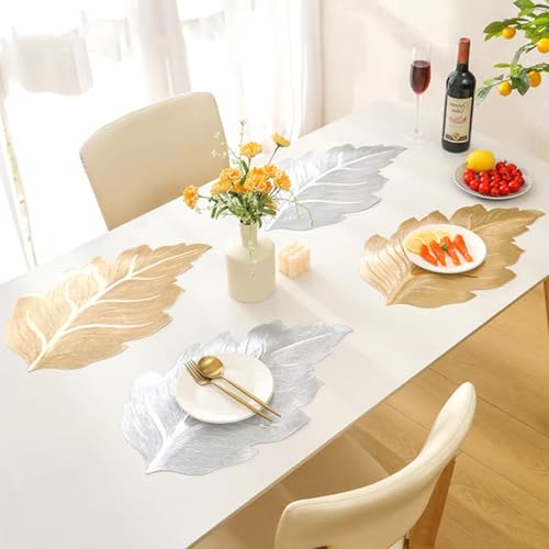 Image of HomeCloud PVC Material Round Shape Table Mat, Dining Table Mat,Table Placemats, Round Mats,Best for Bed-Side Table /Center Table, Dining Table /Shelves (Leaf Gold, Set of 2)