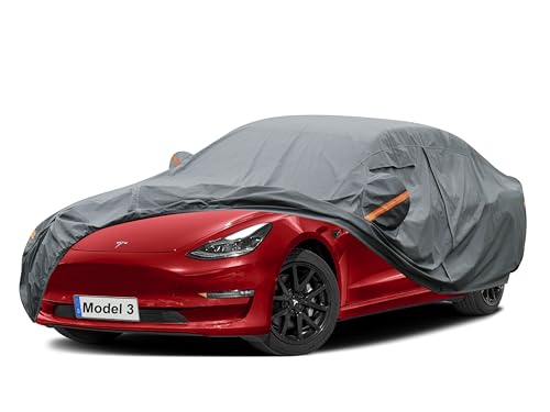 Image of GUNHYI Premium Car Cover Custom Fit Tesla Model 3 (2017-2026), 16 Layers Heavy Duty Car Cover Waterproof All Weather with Zipper Door for Sun Rain Snow Dust Uv Protection