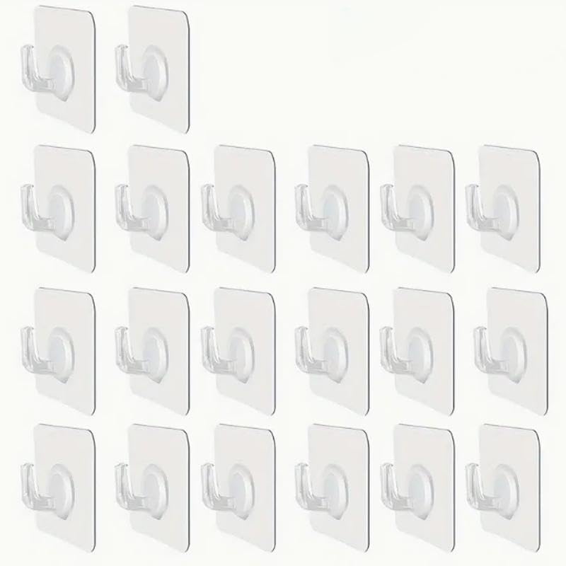 20pcs Transparent Wall Hanging Rack Clothes Hanger Self, Adhesive Door Wall Hook, Perfect for Bathroom & Closet Storage, Utility Hooks