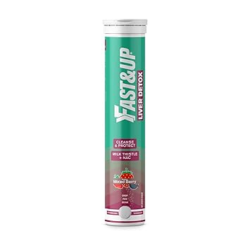 Fast&Up Liver Detox - Daily Liver Cleanser Drink | Milk Thistle + NAC | Helps Improve Digestion & Reduces Load on Liver - 20 Tablets - Mixed Berry Flavour - image, photos