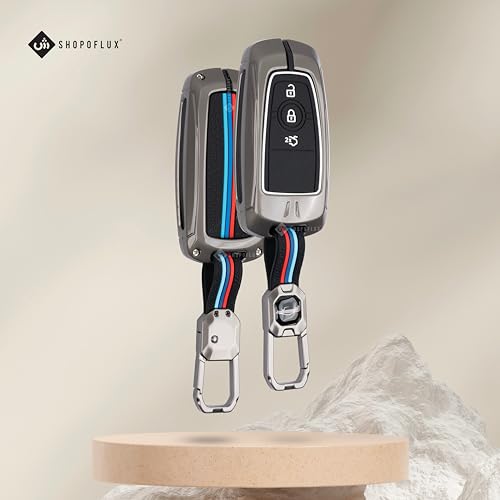 Image of SHOPOFLUX Metal Key Cover Pack 2 Compatible for Endeavour | Figo | Aspire | Freestyle Titanium 3 Button Smart Key - Black