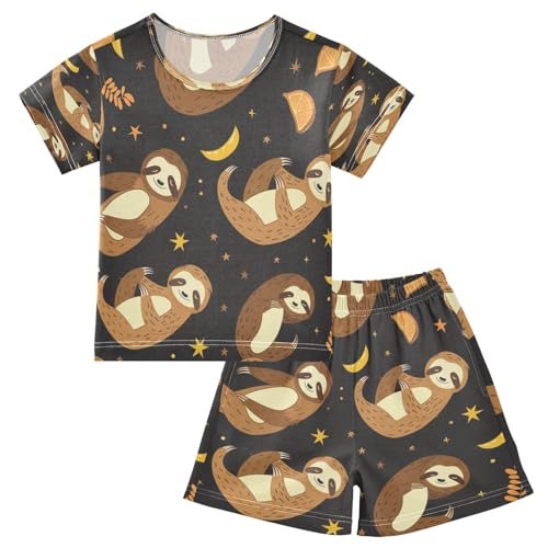 Moon Night Sloth Kids Pjs Set Boys Girls Summer Short-Sleeve Sleepwear Pajamas 2PCS