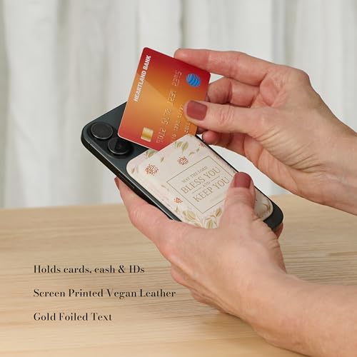 Image of Christian Art Gifts Women's Faux Leather Magnetic Phone Wallet: MagSafe Compatible 3.8 inch x 2.5 inch Sturdy Slim Cash /Card Holder, White Multicolor Floral & Gold, Lord Bless You Inspirational Scripture Gift