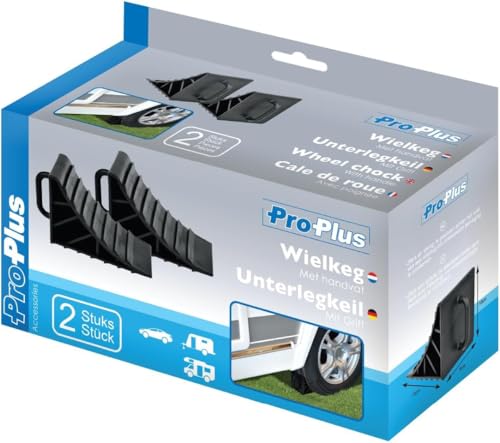 cartrend 10639 PKW Auffahrrampen-Set 3 Tonnen, bis 235 mm, Hebebühne, Kunststoff KFZ Rampe, mit Überfahrschutz, 2 Stück & ProPlus Unterlegkeil aus Kunststoff mit Griff, 2 Stück
