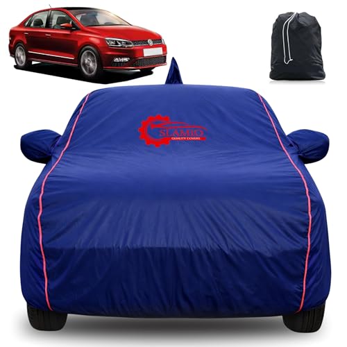 Image of 100% Waterproof Car Cover for Volkswagen Vento 2017-2026 Model | All-Weather, Dustproof & UV Protection | Heavy-Duty 3-Layer Fabric | Custom Fit with Mirror & Antenna Pocket | Navy Blue