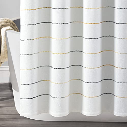 Image of Lush Decor Ombre Stripe Yarn Dyed Cotton Shower Curtain, 72 inch W x 72 inch L, Yellow & Gray - Fabric Shower Curtains - Striped Bathroom Curtain - Farmhouse & Coastal Decor