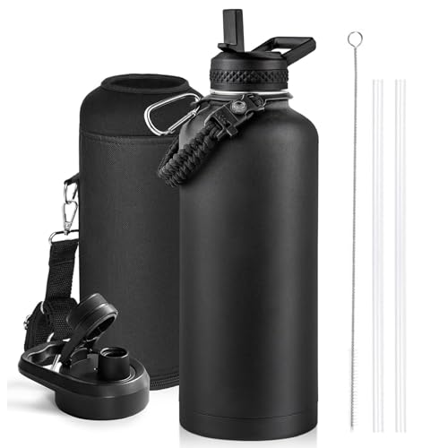Image of 0.68 Gallon Large Insulated Water Bottle with Handle, 87 oz, Black, 2.57 L Tumbler Jug, Insulated Container, Insulated Jar, Leak-Proof, 304 SS Thermal Mug, Hot /Cold Beverages, Sports, Travel, Gym