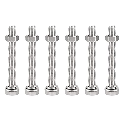 Image of uxcell M10 x 90mm Hex Head Screws Bolts, Nuts, Flat & Lock Washers Kits, 304 Stainless Steel Fully Thread Hexagon Bolts 6 Sets