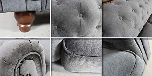 Sessel Chesterfield Asti - Couch, Couchgarnitur, Couchsessel, Loungesessel, Stühl, Holzfüße - Glamour Design (Graphit (Capri 16)) – Bild 8