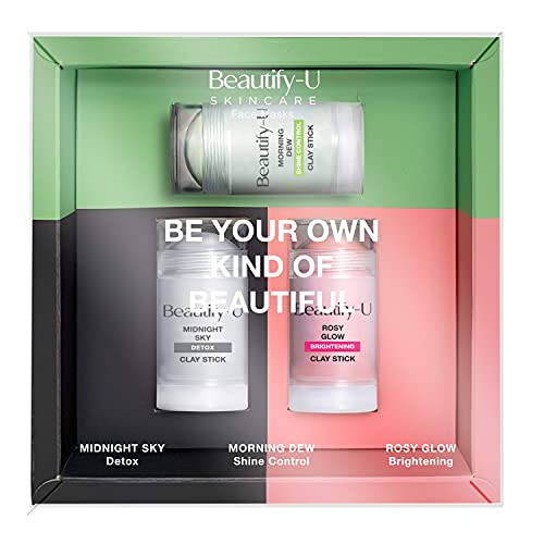 Beautify-U Skincare, Green Tea Mask Stick, Pink Mask Stick, Charcoal Mask Stick, Green Mask Stick, Green Mask Stick for Face, Mask Stick, Bundle Pack, 3 in 1 Kit