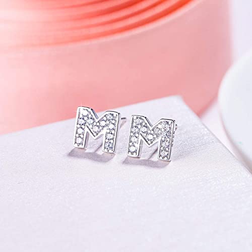 Ever Faith 925 Sterling Silver Pave Cubic Zirconia Fashion Initial Alphabet Letter M Stud Earrings Clear #TOP3