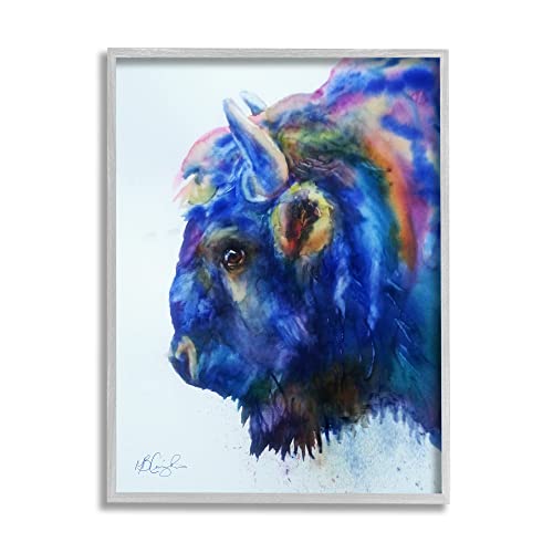 Stupell Industries Unique Vibrant Blue Bison Painting Bold, Design by MB Cunningham