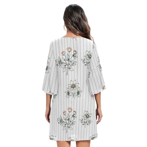 Robe col V fluide masquant les imperfections à motif fleurs blanches - 4