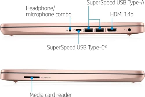 Image of HP 14 inch HD Laptop | Back to School Limited Edition with 1 Year Microsoft 365 | Intel Quad-Core Processor | 16GB RAM | 576GB Storage | Long Battery Life | Rose Gold | w /WOWPC Bundle | Windows 11