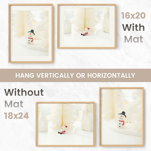 Image of 18x24 Poster Frame, USA-Sourced Natural Oak Wood Picture Collage Frame with HD Tempered Glass, Modern Simple 18 x 24 Wooden Photo Frame Matted to 16x20, Vertical & Horizontal Wall Hanging Display