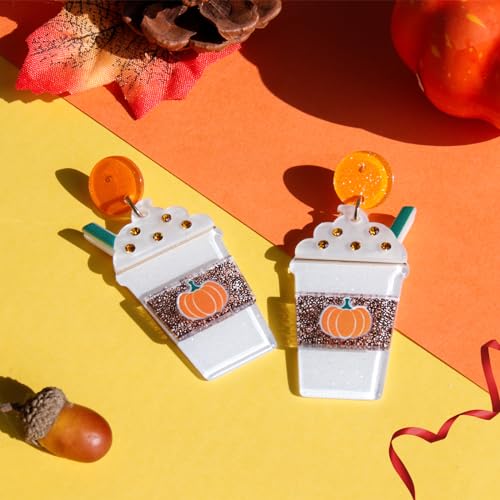 Holiday Acrylic Earrings for Women Halloween Thanksgiving Fun Autumn Pumpkin Ghost Dangle Earrings4
