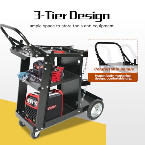 Image of Welding Cart Heavy Duty with 360 Swivel Wheels, Original Design Rolling Welding Carts for MIG /TIG Welder and Plasma Cutter Upgraded, Tilt-Table Large Storage
