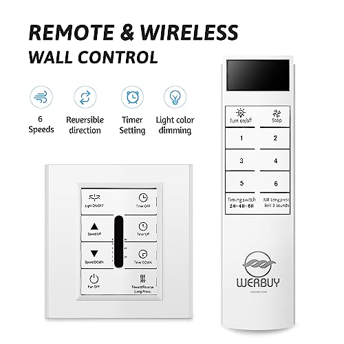 Werbuy 52" Ceiling Fan With Lights, Remote & Wall Control, Wood Ceiling Fan With Quiet Reversible Dc Motor/Sleep Timer/6 Speeds, For Outdoor Indoor Bedroom Patios Farmhouse Living Room #TOP5