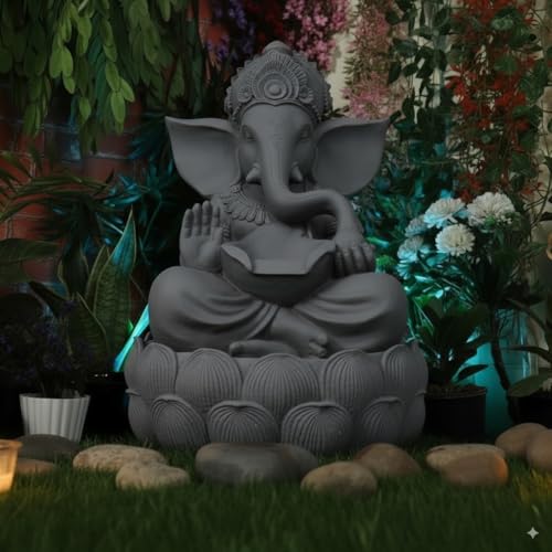 Image of Swarnhouse Lord Ganesha Decorative Water Fountain, 3 Feet Tall, Lotus Base, Indoor Outdoor Garden Decor (Article 1)