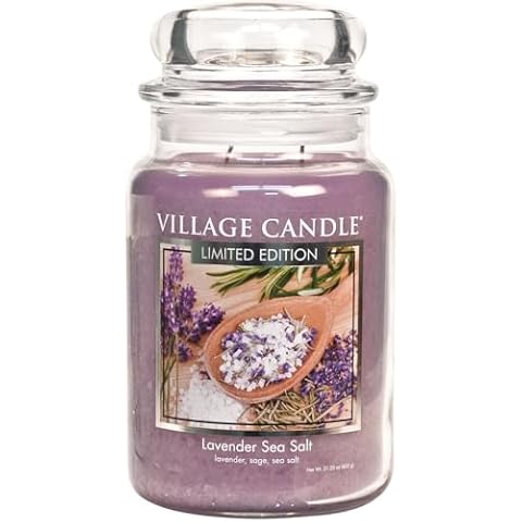Village Candle Lavender Sea Salt Large Glass Apothecary Jar Scented Candle Cover